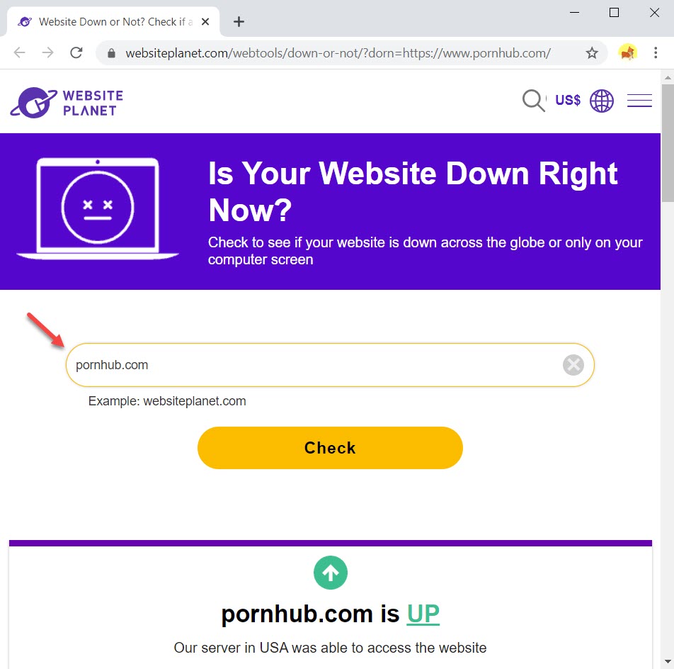Use Website Planet to check if a website is down
