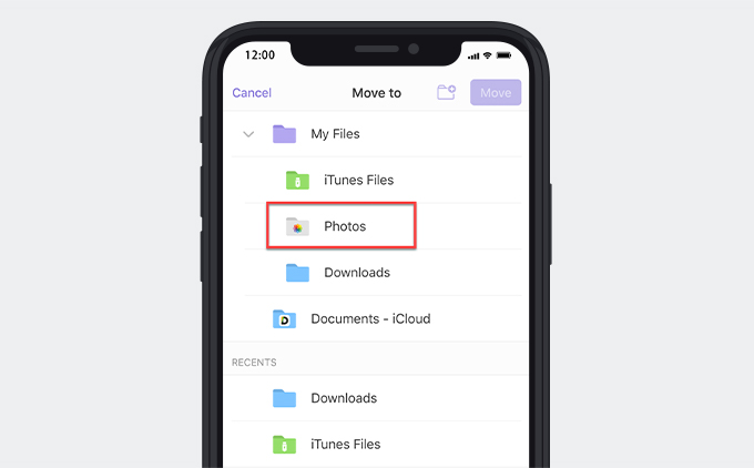 Move a file to Photos on Documents